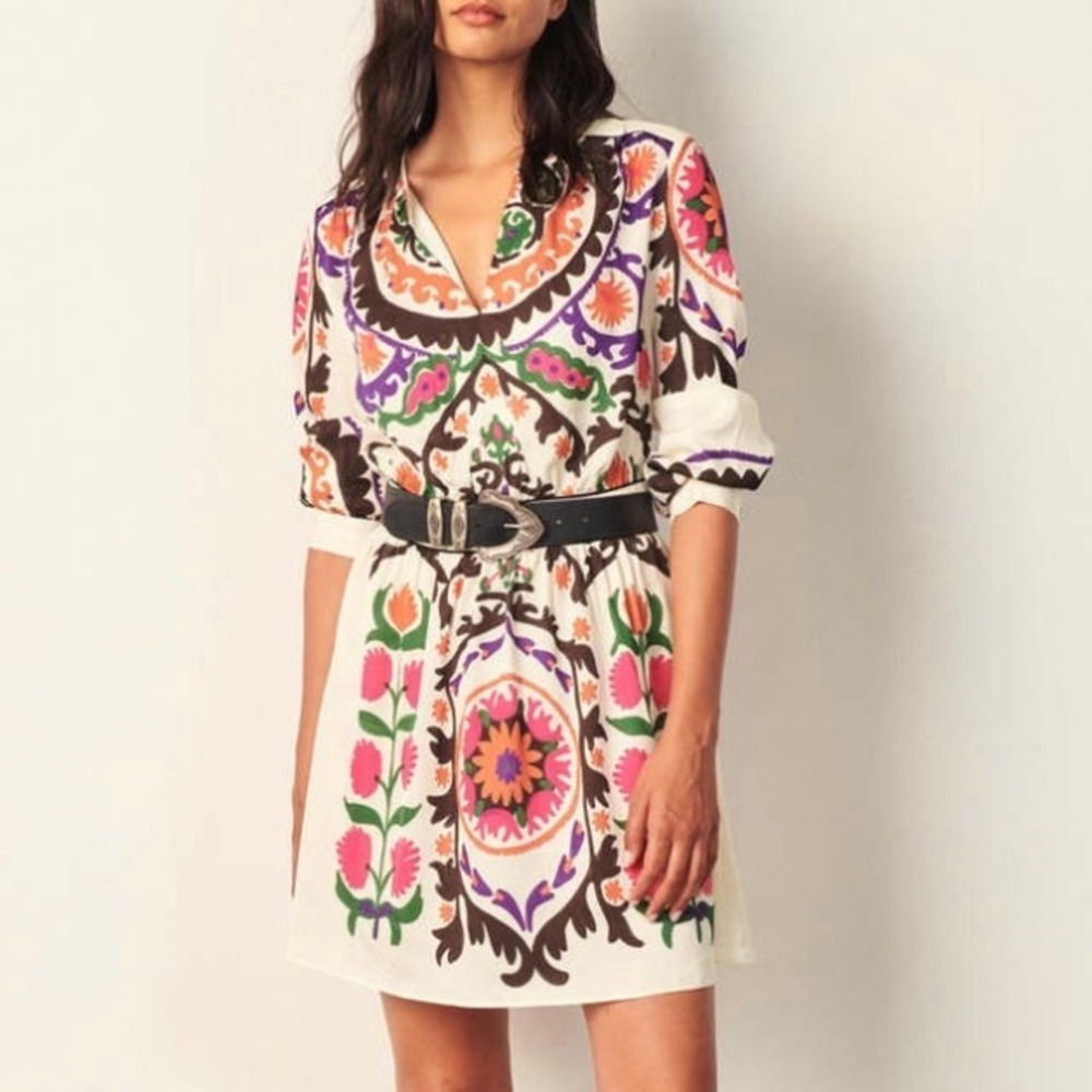 Bash Paris Fedora Long Sleeve Dress in Ecru Size Small